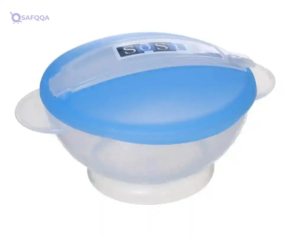 Plastic Food Set With Lid For Kids 2 Pieces (Plate+Spoon), Blue DR-A-557 - Safqqa