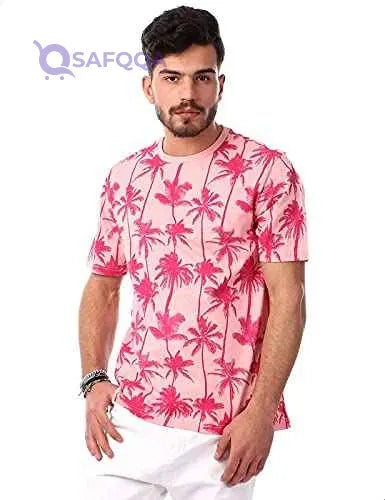 Premoda Cotton Round-Neck Short Sleeves Palms Print Regular Fit T-Shirt for Men - Safqqa Egypt