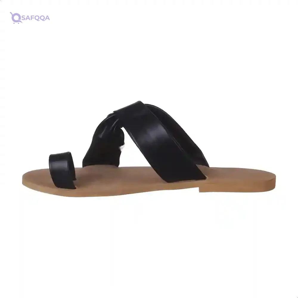 U By Misura Faux Leather Gathered Strap Toe-Ring Slippers for Women - Safqqa Egypt