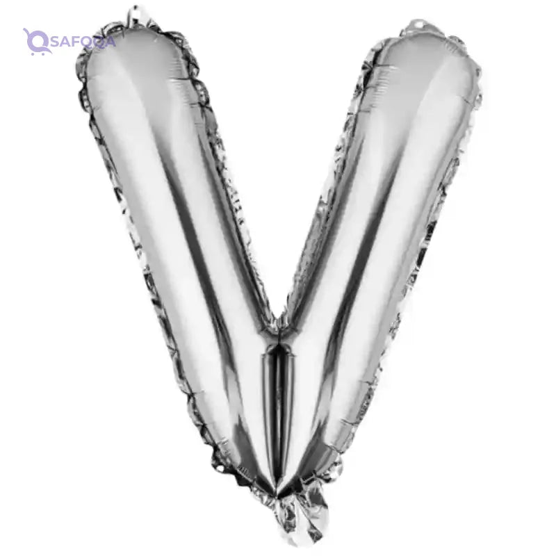 Foil Large Letter V Shaped Shiny Balloon Can Fills With Air Or Helium High Quality Materials Specially Made For Birthday Party Decoration 16 Inch - Silver - Safqqa