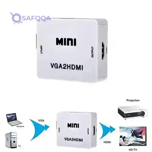VGA to HDMI Adapter with Audio – Full HD 1080P Support - Safqqa