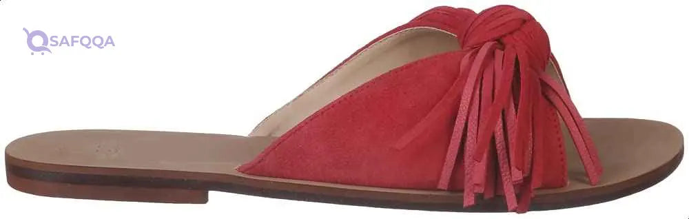 U By Misura Suede Knotted Strap FRinge-Trim Round-Toe Slide Slippers for Women - Red - 37 EU - Safqqa Egypt