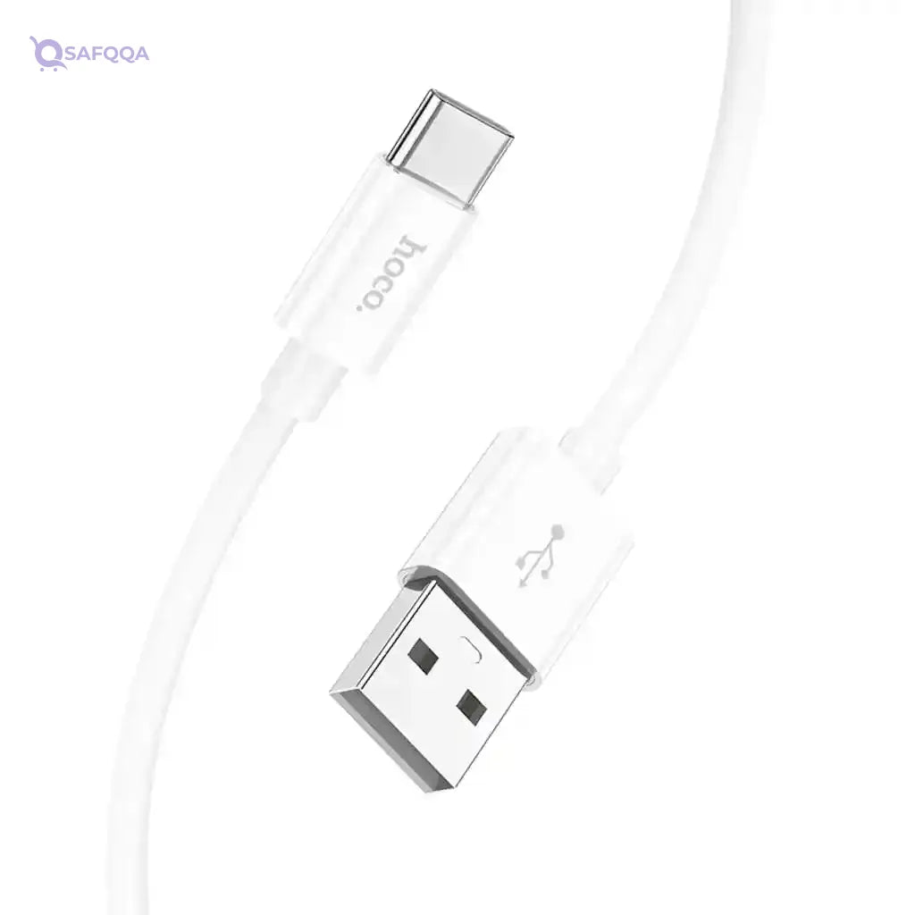 Hoco X87 - Magic Silicone Charging And Data Transmittion Cable (3A - 1M), USB-C Plug Compatible With Samsung Huawei Xiaomi Oppo - White - Safqqa
