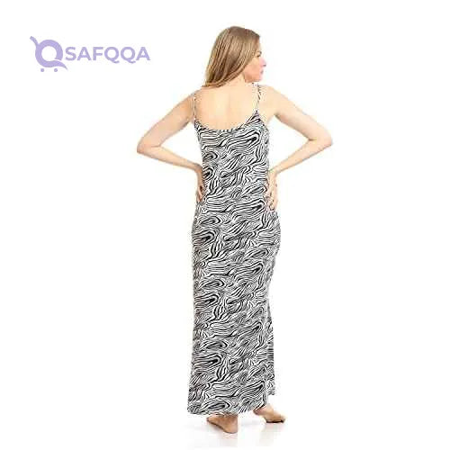 Kady Women Deep Round Neck Zebra Long Nightgown - Safqqa Egypt