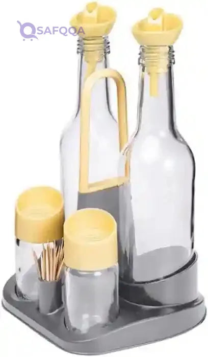 Herevin Oil and Vinegar Bottle and Salt Shaker Set - Sand, Glass Bottles with Stoppers, Made in Turkey (Kitchen, Dining, Entertaining) - Safqqa