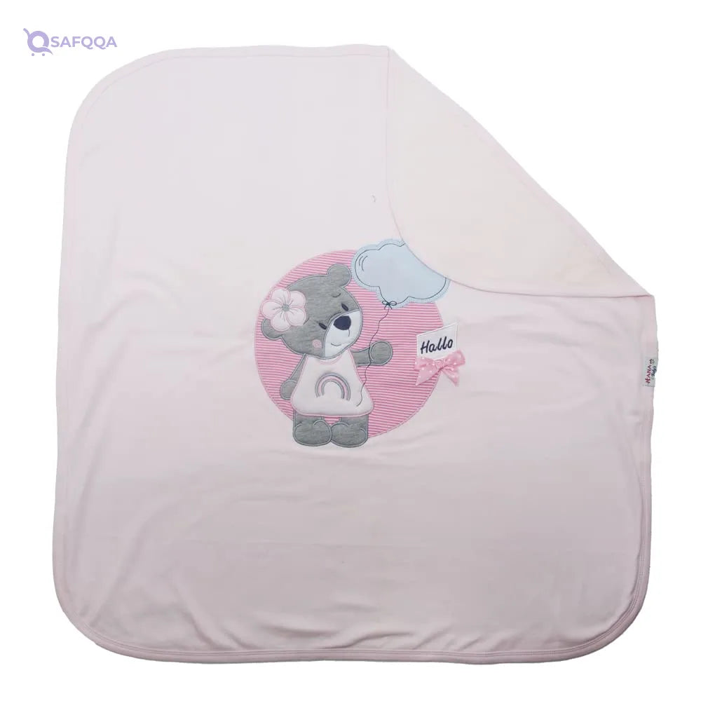 Hana4baby’s Interlock Baby Blanket – Embroidered Bear for Girls - Safqqa