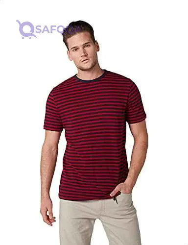 Short Sleeves Two-Tone Striped Cotton T-Shirt For Men - Safqqa Egypt