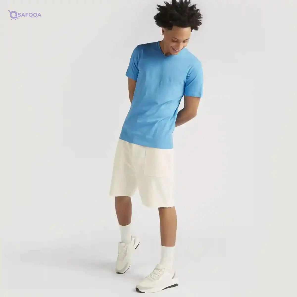 Splash Mens Vneck Solid T-Shirt- Light Blue - Safqqa Egypt