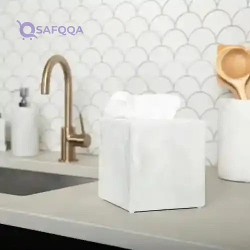 Essentra Home White Square Tissue Box Cover for Vanity Countertops - Safqqa