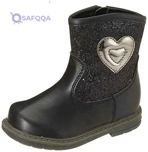 Sprox Mixed Media Stitched-Heart Detail Side-Zip Mid-Calf Boots for Girls - Safqqa Egypt