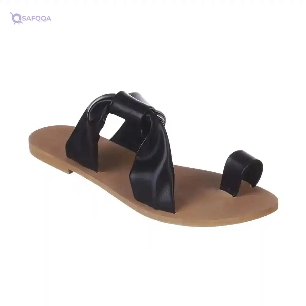 U By Misura Faux Leather Gathered Strap Toe-Ring Slippers for Women - Safqqa Egypt