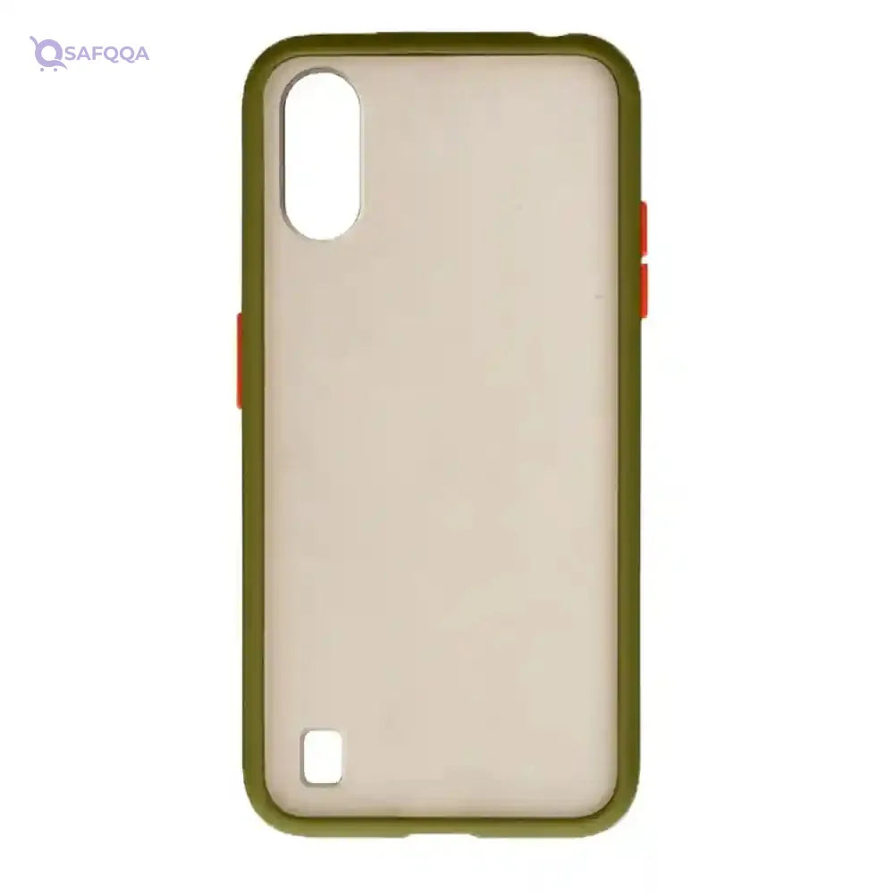 Stylish Hard Back Phone Case with Colored Silicone Edges & Semi-Transparent Back for Samsung Galaxy A01 (5.7") – Olive Orange - Safqqa Egypt