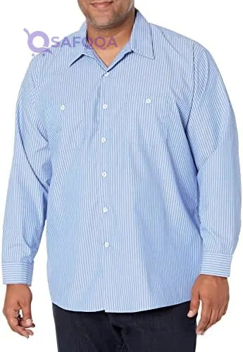 Red Kap Men’s Long Sleeve Industrial Stripe Work Shirt - Safqqa