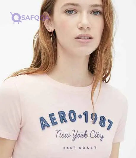 Aeropostale Aero 1987 Arch Appliqué Graphic Tee, LIGHT PINK - Safqqa Egypt