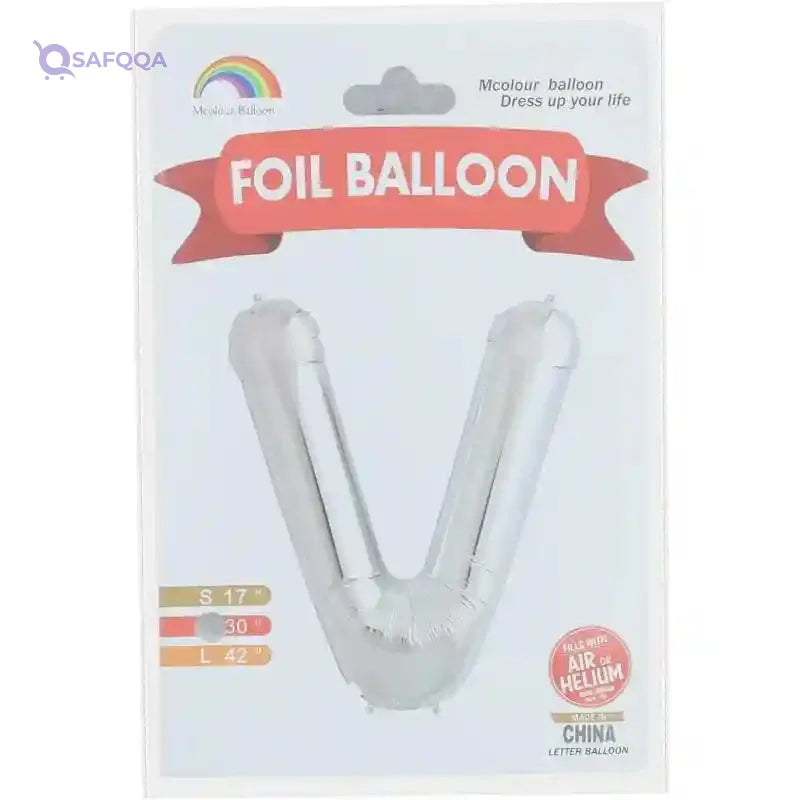 Foil Large Letter V Shaped Balloon Can Fills With Air Or Helium And Made From High Quality Materials Specially For Birthday Parties 32 Inch - Silver - Safqqa