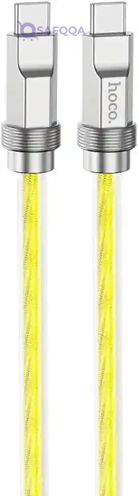 Hoco U113 - Solid 100W Silicone Fast Charging And Data Transmittion Cable (100W - 3A - 1M), USB-C To USB-C Plug, Compatible With Samsung Huawei Xiaomi Oppo - Gold - Safqqa