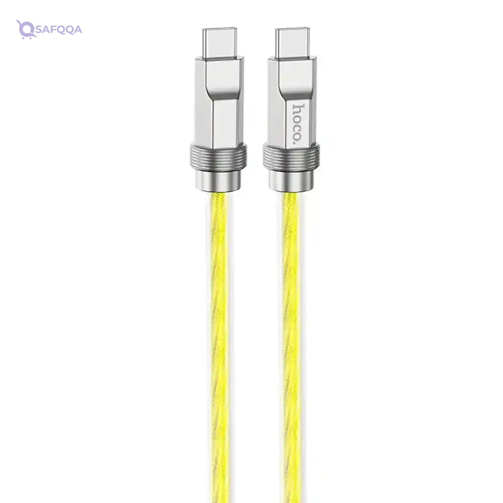 Hoco U113 - Solid 100W Silicone Fast Charging And Data Transmittion Cable (100W - 3A - 1M), USB-C To USB-C Plug, Compatible With Samsung Huawei Xiaomi Oppo - Gold - Safqqa