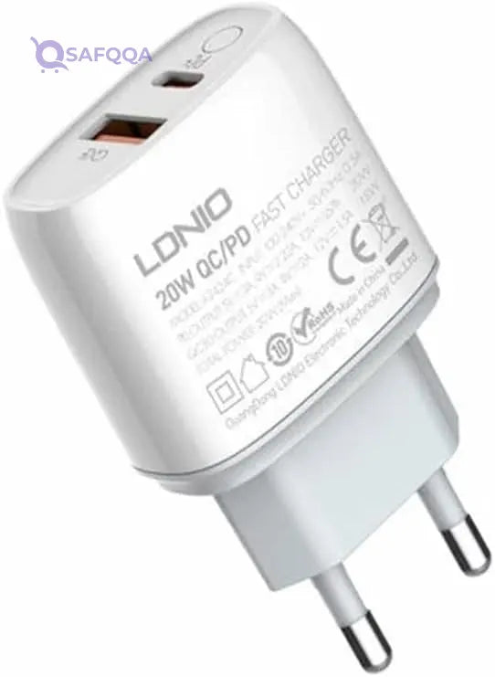 Ldnio Fast Charger Dual Usb Ports With Type-C-Type-C Cable• Suitable for home, office, and travel charging needs - Safqqa