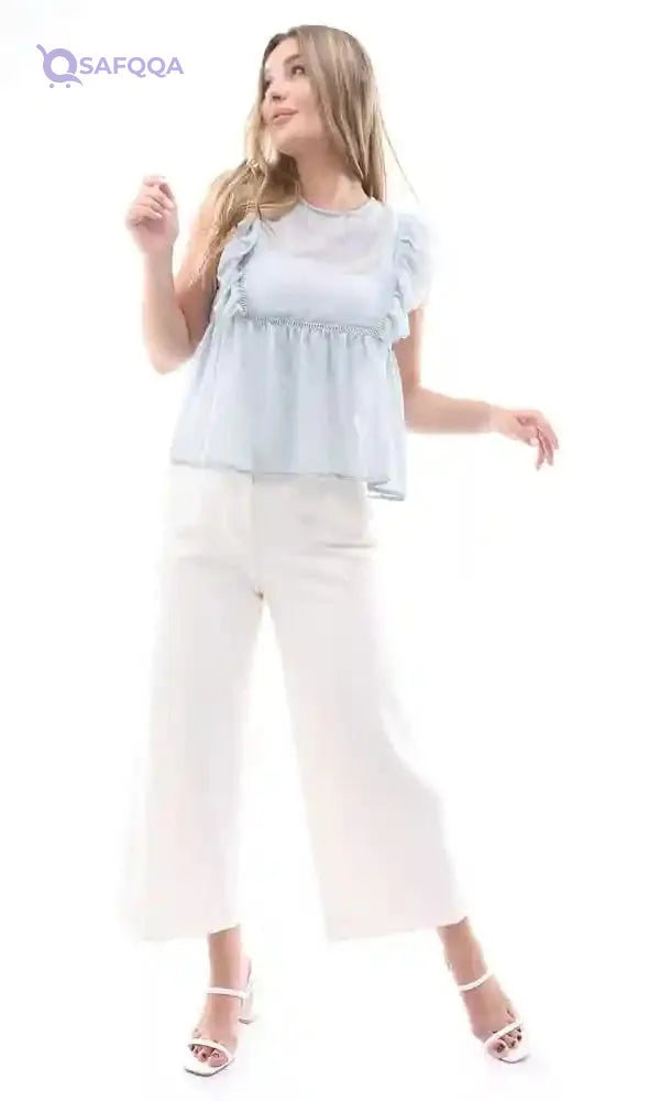 Ravin 95665 Buttoned Back Sleeveless Pale Mint Sheer Blouse - Safqqa Egypt