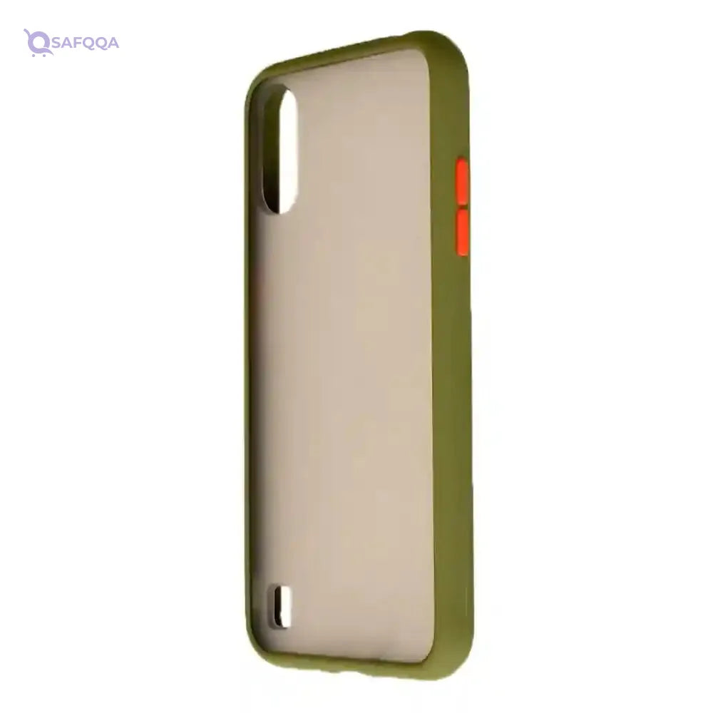 Stylish Hard Back Phone Case with Colored Silicone Edges & Semi-Transparent Back for Samsung Galaxy A01 (5.7") – Olive Orange - Safqqa Egypt