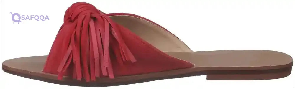 U By Misura Suede Knotted Strap FRinge-Trim Round-Toe Slide Slippers for Women - Red - 37 EU - Safqqa Egypt
