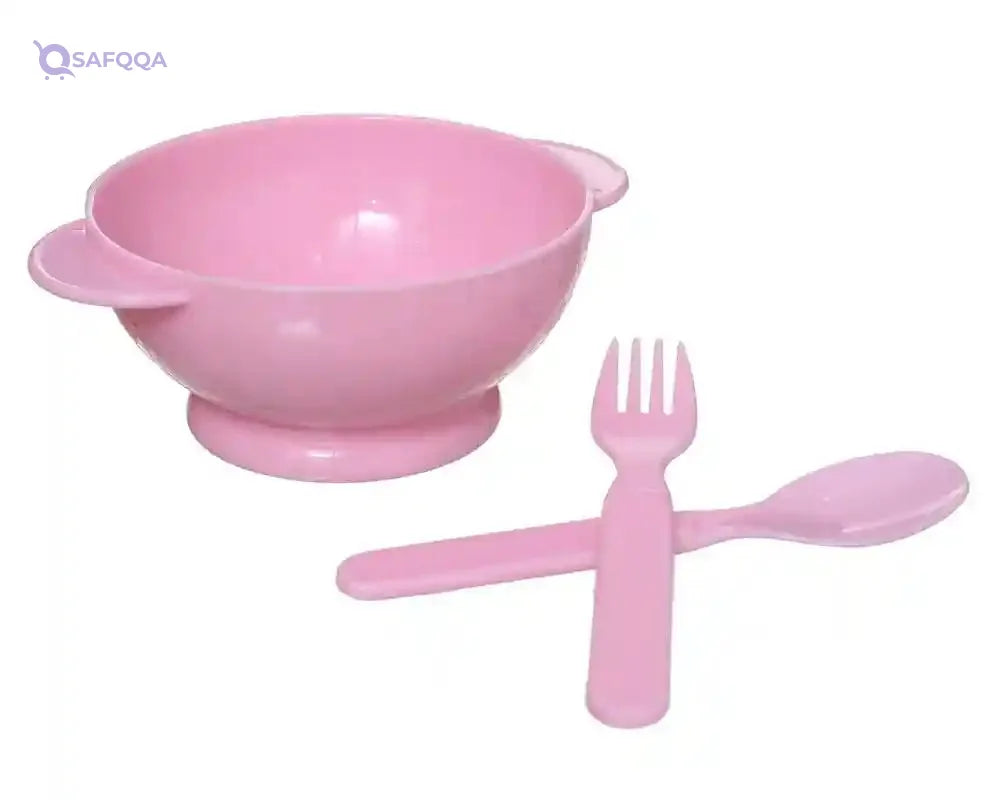 Kids Plastic Dining Set 3-Piece (Plate + Spoon + Fork) – Pink, Model DR-A-629 - Safqqa