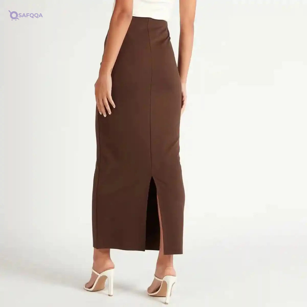 Solid Maxi Pencil Skirt with Slit Detail - Safqqa Egypt