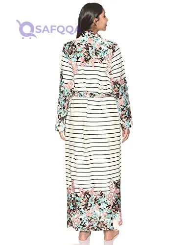 Kady Spaghetti Straps Striped Maxi Nightgown with Robe Sleepwear Set for Women, - Safqqa