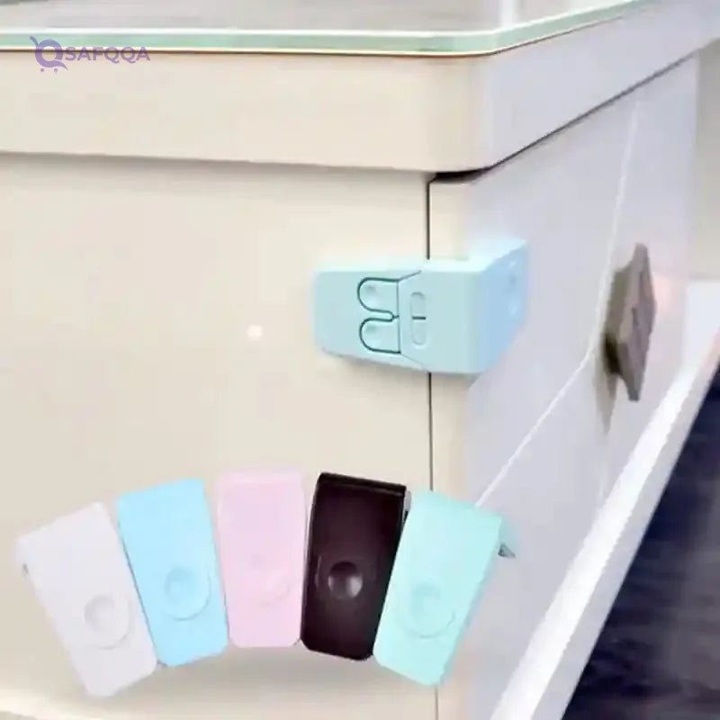 Child Safety Lock for Cabinet Plastic Adhesive for Drawer/Refrigerator/Cabinet/Door/Sliding Door | Child Safety Furniture Lock 5 Pack - Safqqa