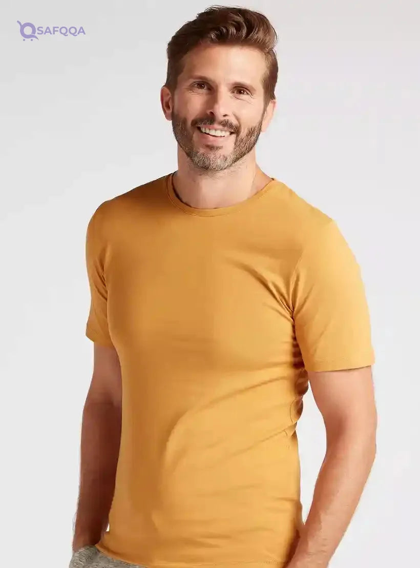 Solid T-shirt with Short Sleeves and Crew Neck - Safqqa Egypt