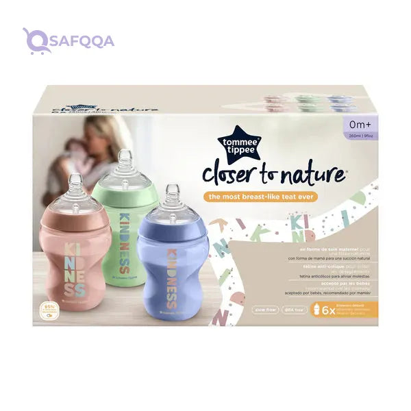 Tommee Tippee Closer Bottle, X6 Bottles, 260 ml Soft silicone teat for a natural latch - Safqqa