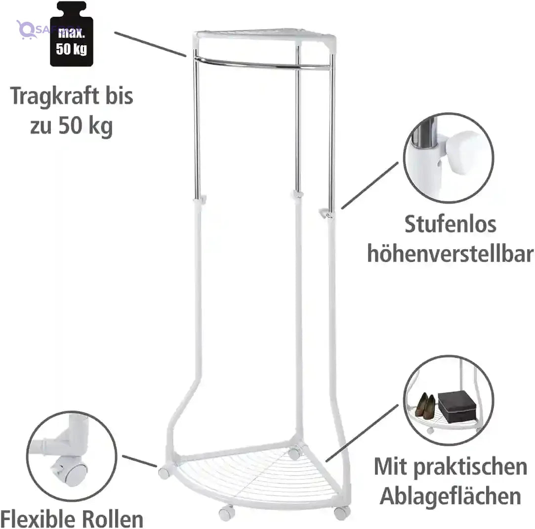 WENKO Coat Rack Freestanding, Clothes Hanger Stand for Entryway, Coat Rack with Shoe Storage, Adjustable Corner Coat Rack, White/Chrome, Holds up to 110lbs, 27.6 x 44-65.4 x 21.7 in - Safqqa