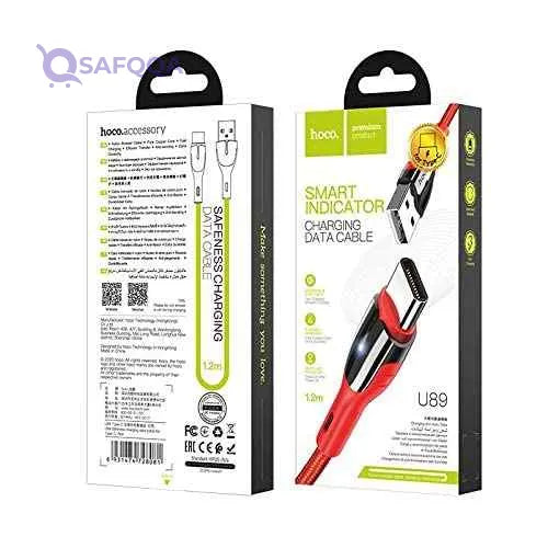 Hoco u89 - charging data cable type-c - for samsung huawei oppo xiaomi - red - Safqqa