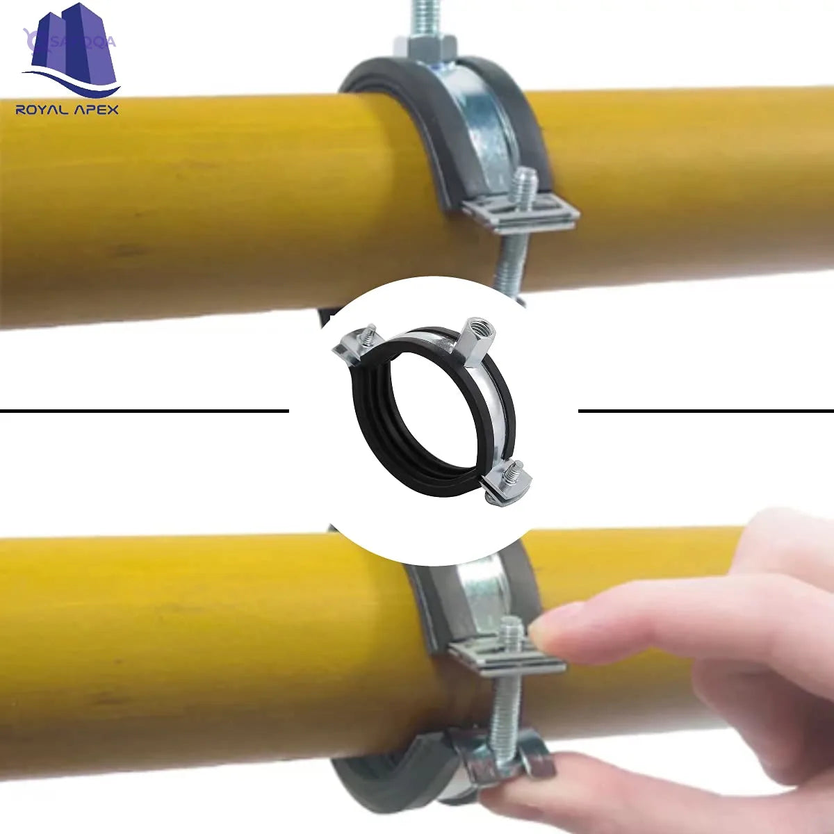 Royal Apex Heavy-Duty Adjustable Pipe Clamp – Galvanized Iron with Rubber Lining - Safqqa