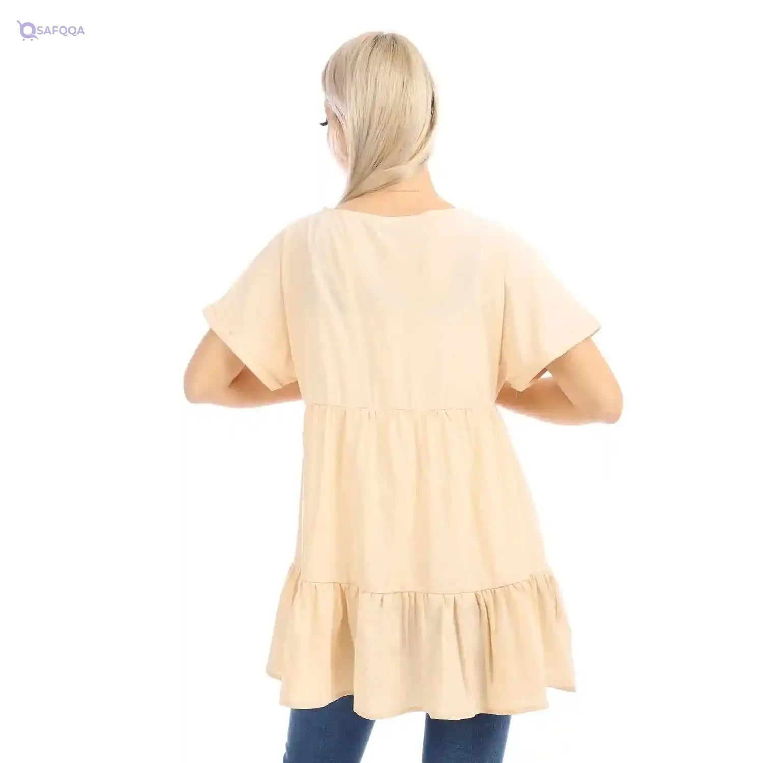 JAMILA Women Short Sleeves Tiered Deep V Neck Dress - Safqqa Egypt