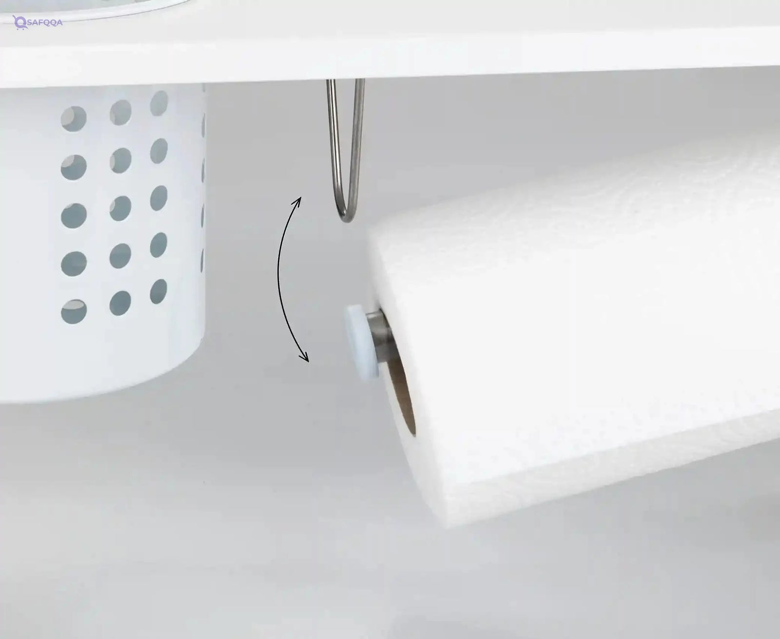 WENKO Blanco Kitchen Shelf with Roll and Utensil Holder, 55x21x18cm - Safqqa