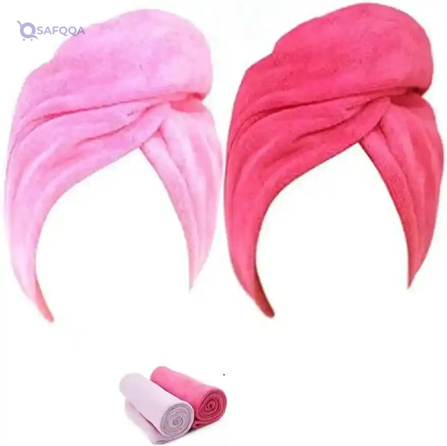 Quick Dry Hair Turban Wraps with Elastic Loop - Pink, Model Wstt361 - Safqqa Egypt