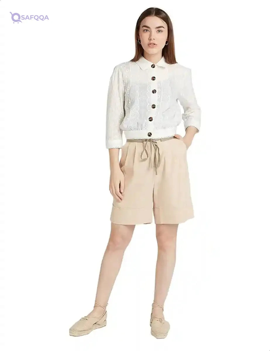 Splash High-Rise Front-Button Drawstring Shorts For Women - Safqqa Egypt