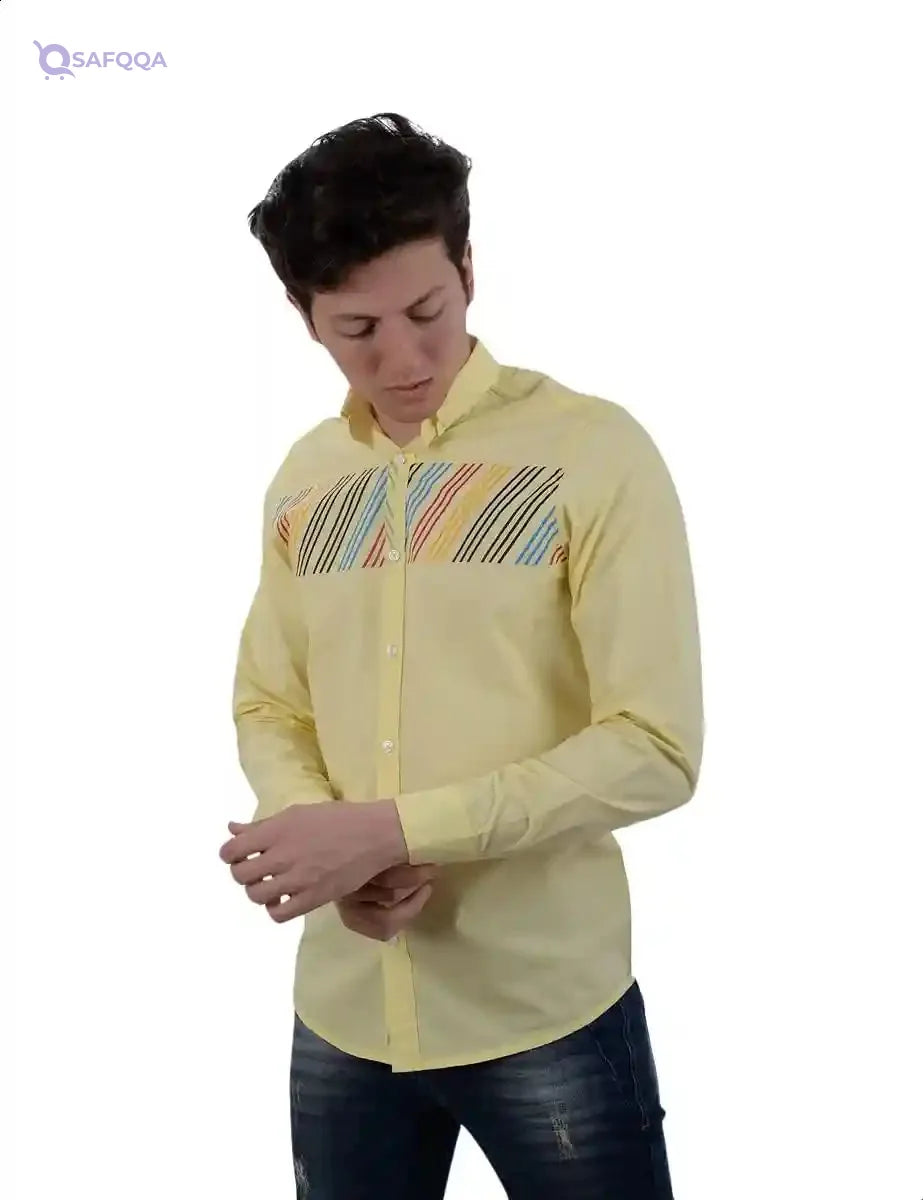 White Rabbit Men's Long Sleeve Shirt with Front Stripe Print - Size L - Safqqa Egypt