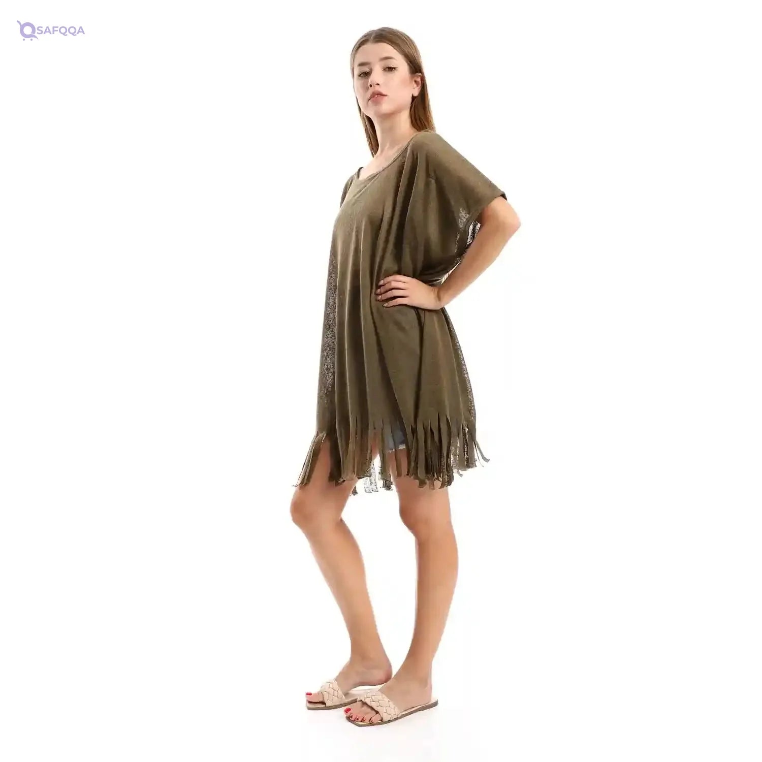 JAMILA Women Solid Pattern Cover Up With Decorated Fringes OUTERWEAR - Safqqa Egypt
