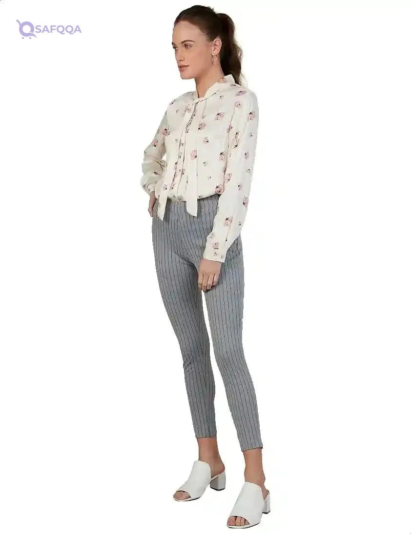Splash Striped High-Waist Slim-Fit Pants for Women - Safqqa Egypt