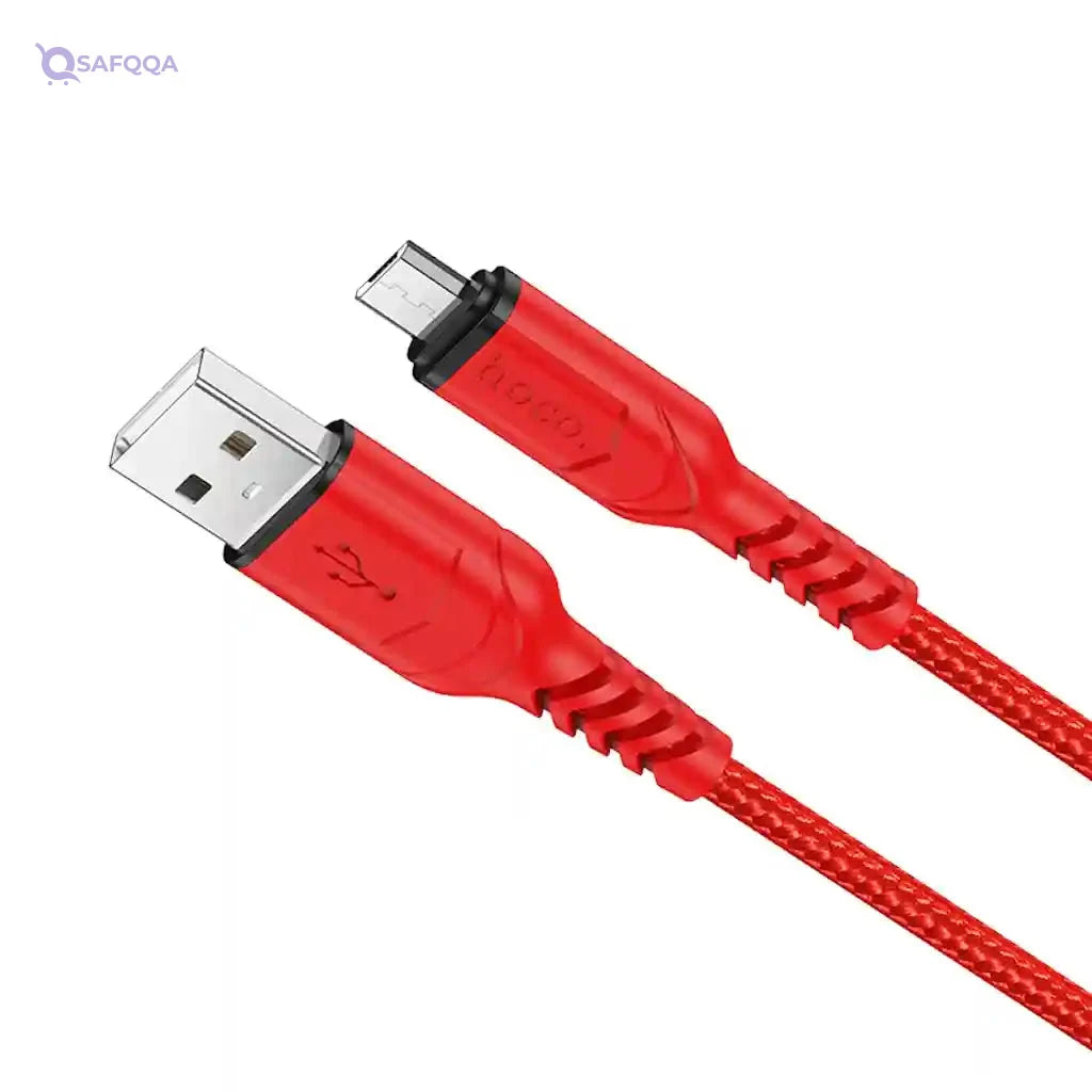 Hoco X59 - Victory Charging And Data Transmittion Cable (2.4A - 1M), USB-A To Micro-USB Plug, Compatible With Samsung Huawei Xiaomi Oppo - Red - Safqqa