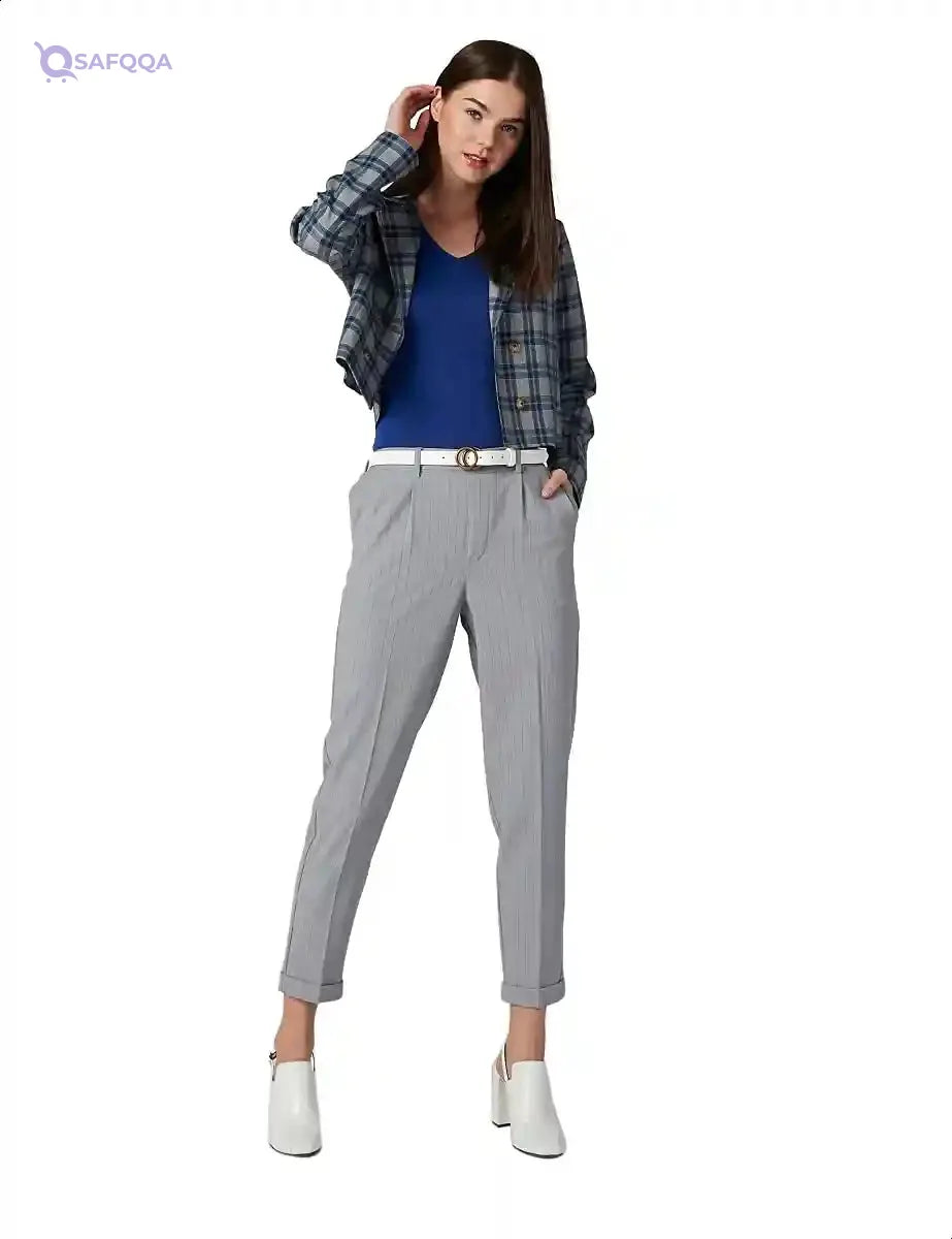 Splash Notched Lapel Plaid Coat For Women - Safqqa Egypt