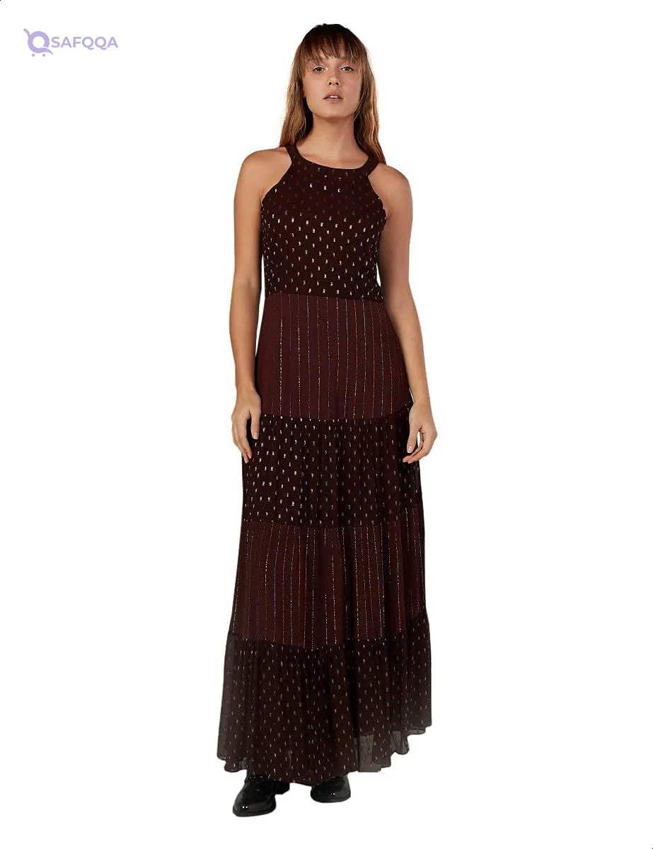 Splash Patterned Sleeveless Round Neck Maxi Dress for Women, - Safqqa