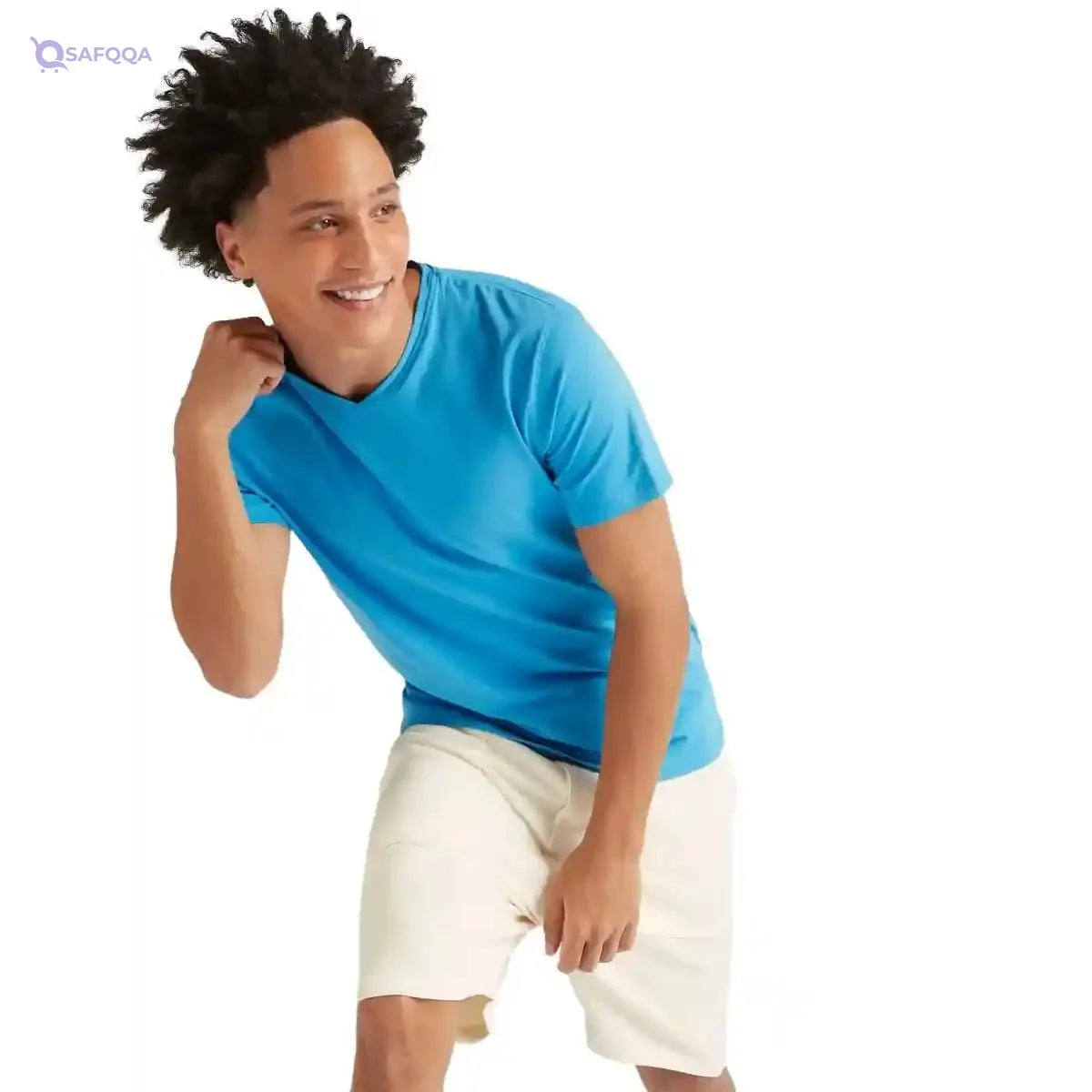 Splash Mens Vneck Solid T-Shirt- Light Blue - Safqqa Egypt