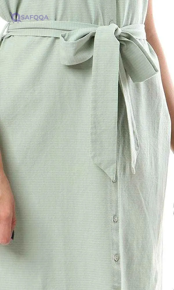 Ravin Waist-Tie Short Sleeves Striped Longline Shirt for women - Safqqa Egypt
