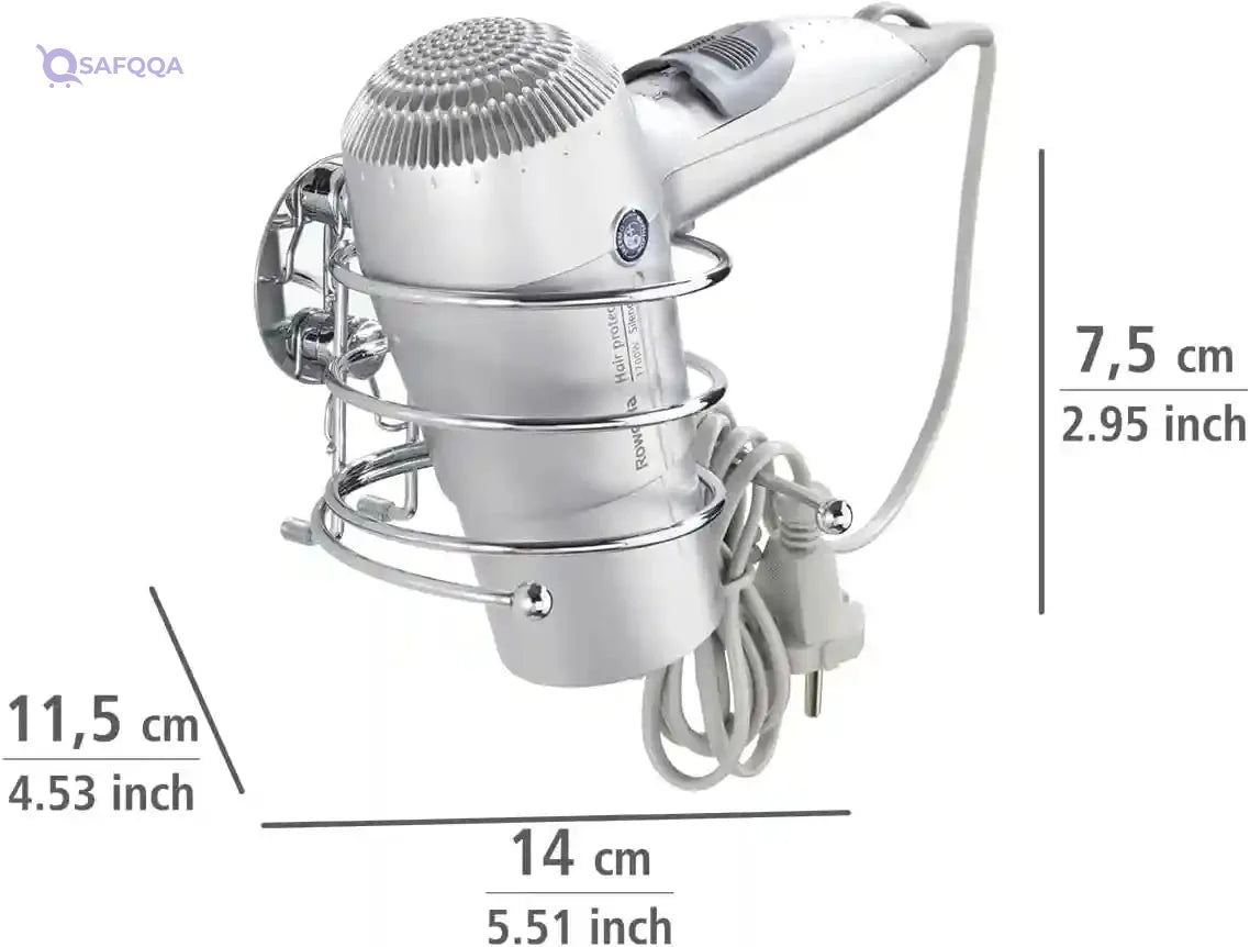 WENKO Hair Dryer Holder, Steel, Cosmetic Styling Tool Organizer for Bathroom, Home Bedroom Accessory, 14 x 7.5 x 11.5 cm - Safqqa