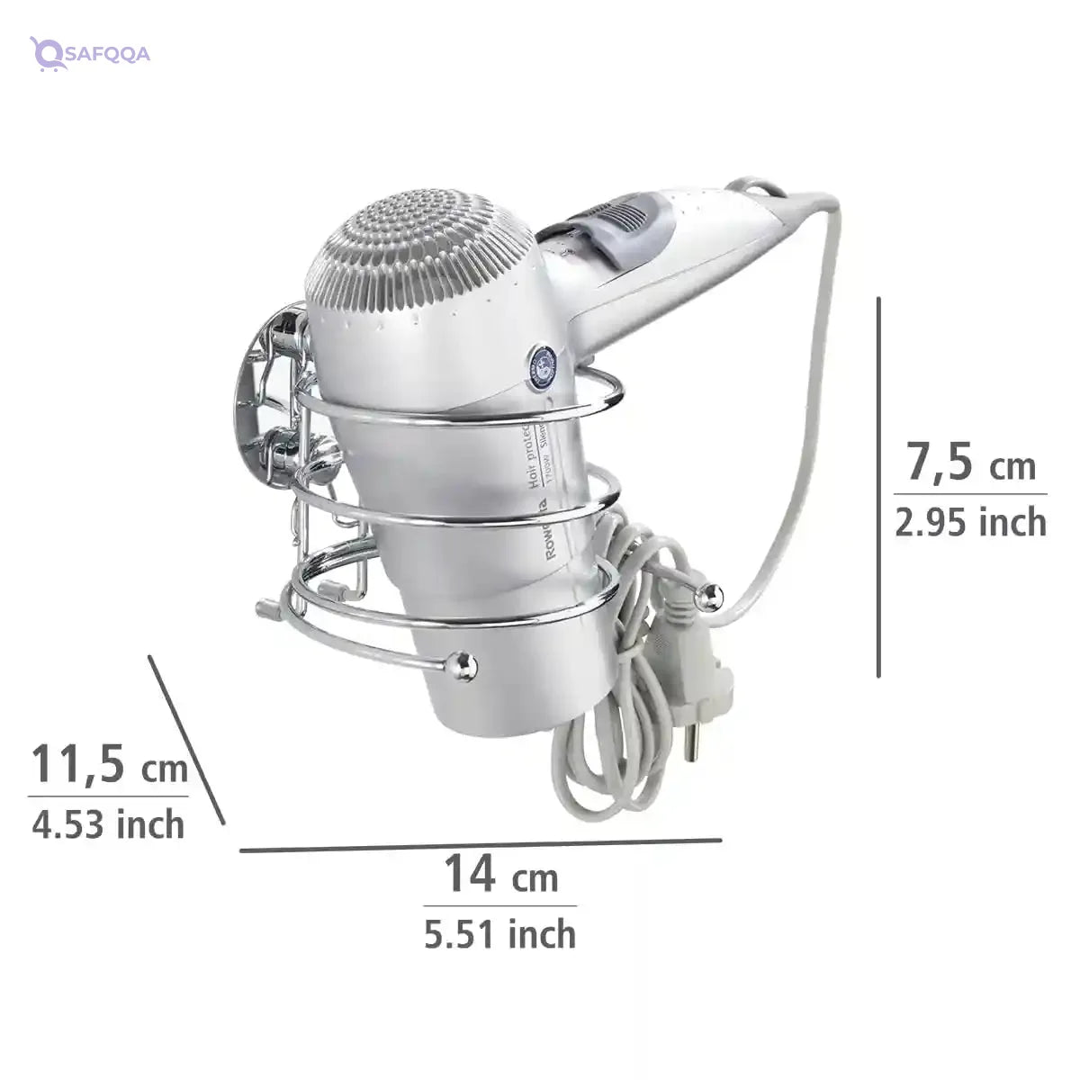 WENKO Hair Dryer Holder, Steel, Cosmetic Styling Tool Organizer for Bathroom, Home Bedroom Accessory, 14 x 7.5 x 11.5 cm - Safqqa