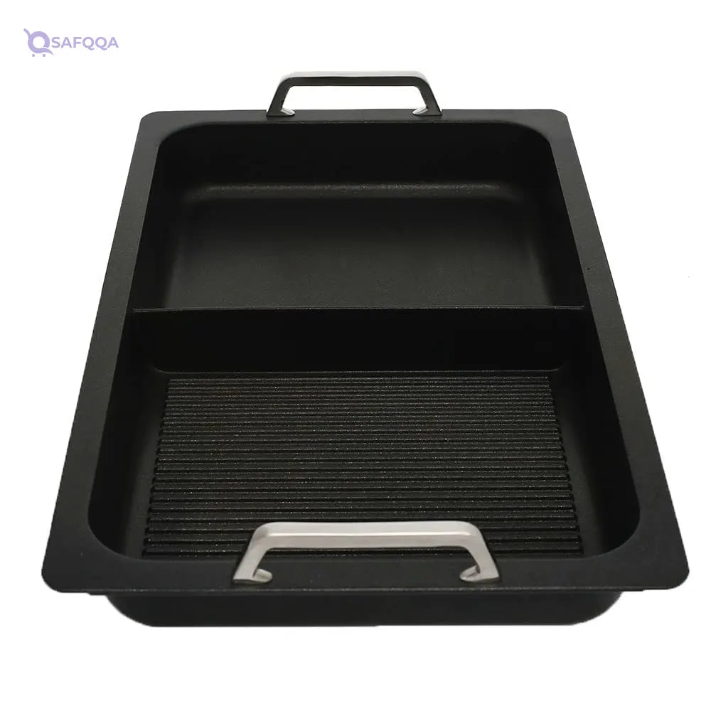 AMT Rectangular Casserole Molten Aluminum Grill Black – Divided + Plain + Hand Grill - Safqqa