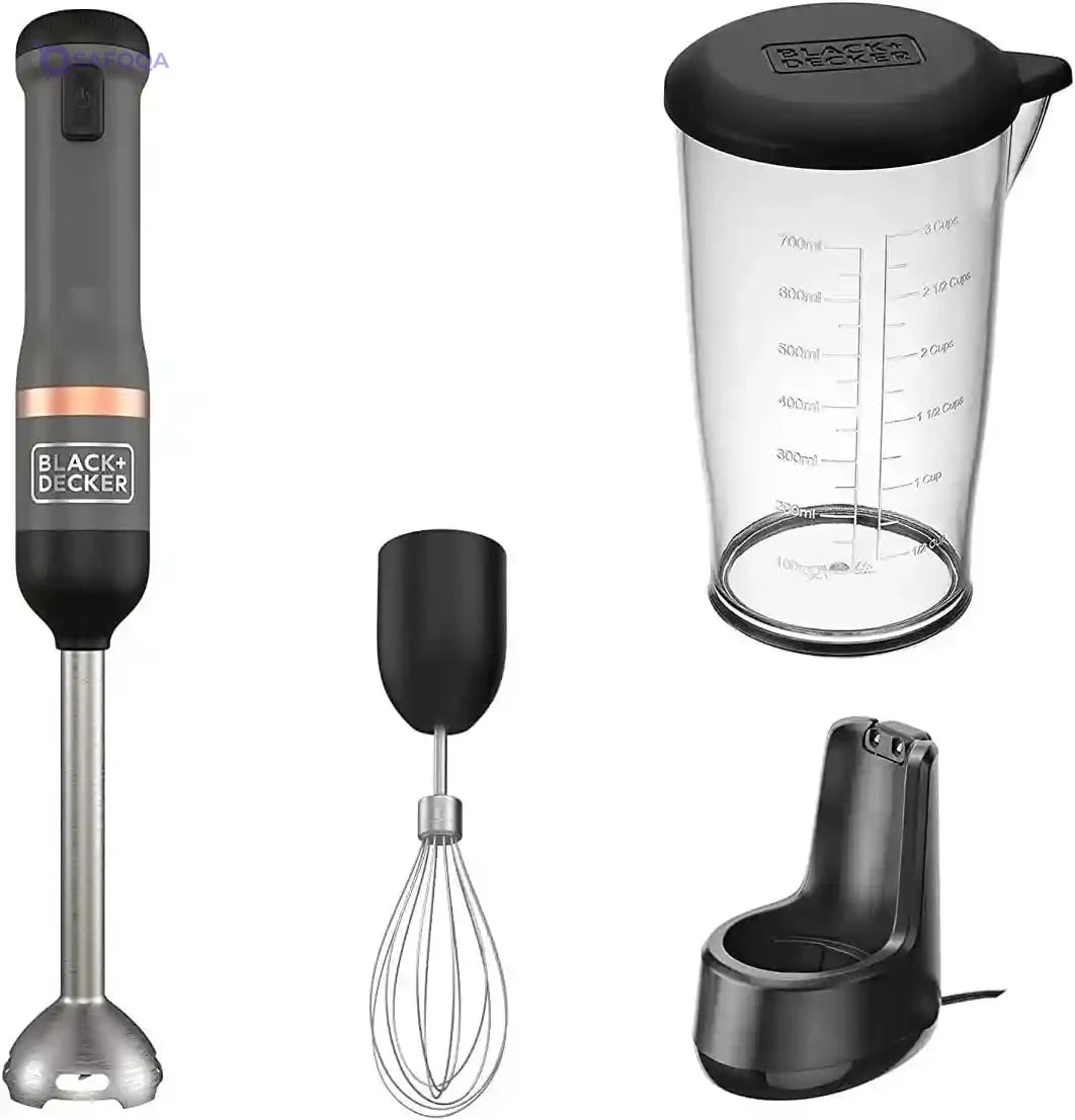 Black & Decker 7.2V Cordless Kitchen Wand/ Blender with 700ml Measuring Cup and Whisk, Includes Charging Base and Magnetic Charger, BCKM1012KB GB, Grey - Safqqa